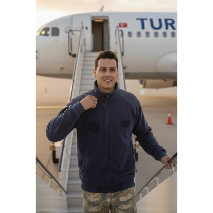 hava kuvvetleri uzun kollu lacivert renkli ozel tasarim tam fermuarli bato yaka soguk gecirmez havaci polar