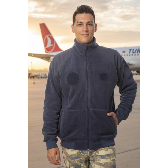 hava kuvvetleri uzun kollu lacivert renkli ozel tasarim tam fermuarli bato yaka soguk gecirmez havaci polar