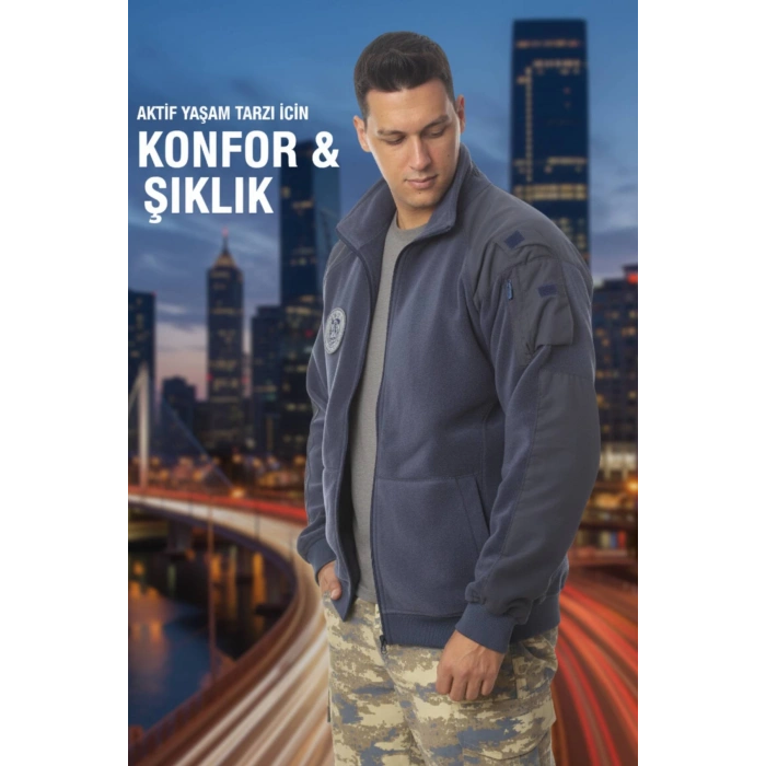 hava kuvvetleri uzun kollu lacivert renkli ozel tasarim tam fermuarli bato yaka soguk gecirmez havaci polar