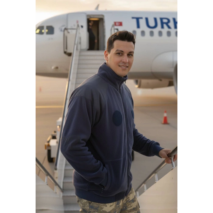 hava kuvvetleri uzun kollu lacivert renkli ozel tasarim tam fermuarli bato yaka soguk gecirmez havaci polar