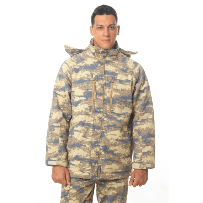 Hava Kuvvetleri Yeni Kamuflaj Renkli Uzun Kollu Sapkali Fermuarli Airsoft Parka Mont Kaban