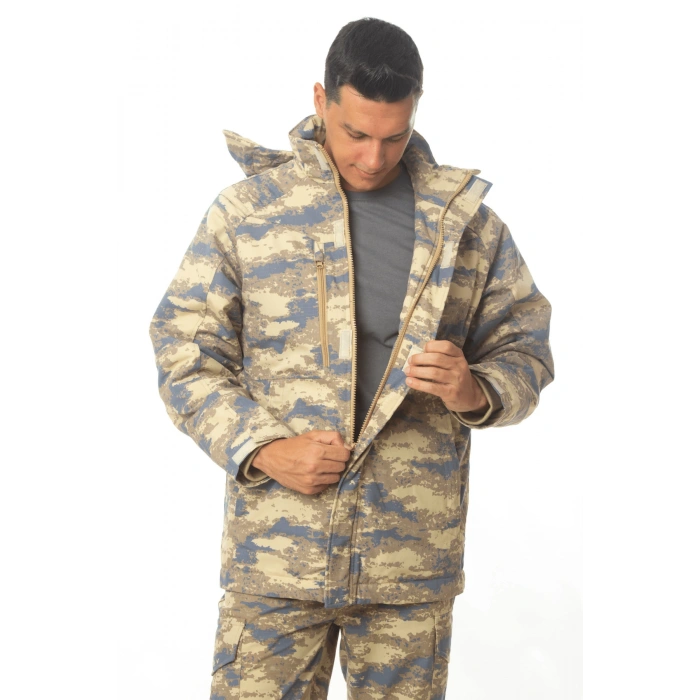 Hava Kuvvetleri Yeni Kamuflaj Renkli Uzun Kollu Sapkali Fermuarli Airsoft Parka Mont Kaban