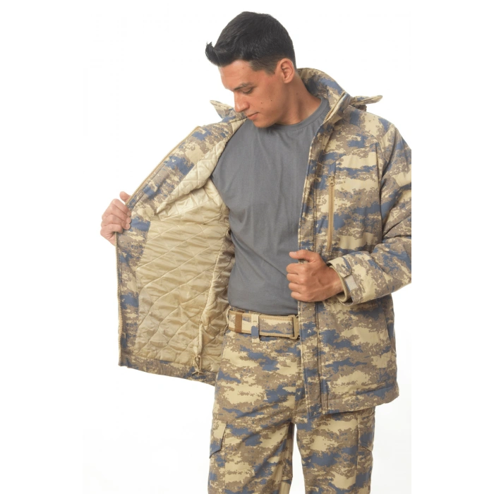 Hava Kuvvetleri Yeni Kamuflaj Renkli Uzun Kollu Sapkali Fermuarli Airsoft Parka Mont Kaban