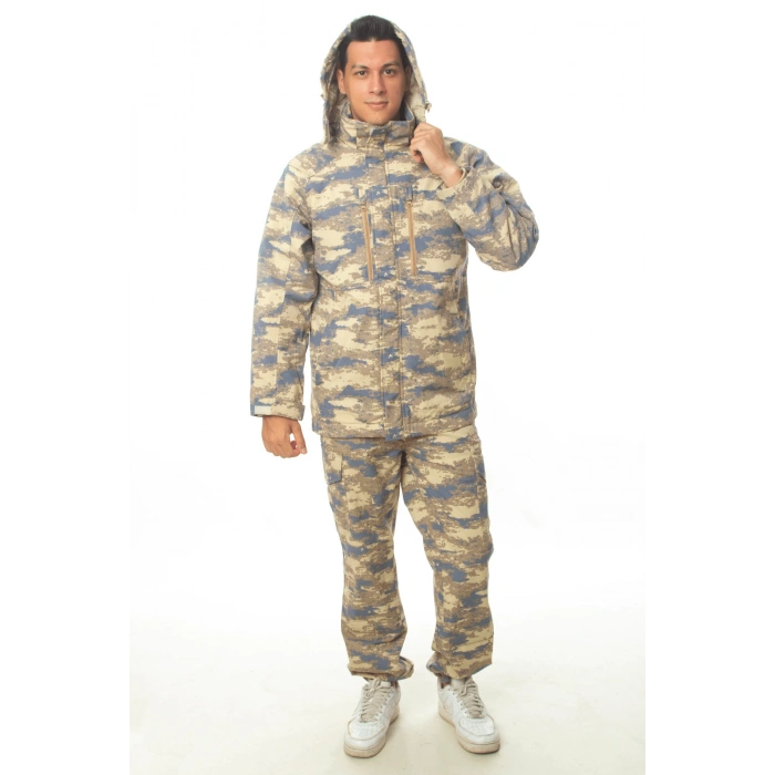 hava kuvvetleri yeni kamuflaj renkli uzun kollu sapkali fermuarli kislik parka mont kargo cepli taktik pantolon long sleeve camouflage