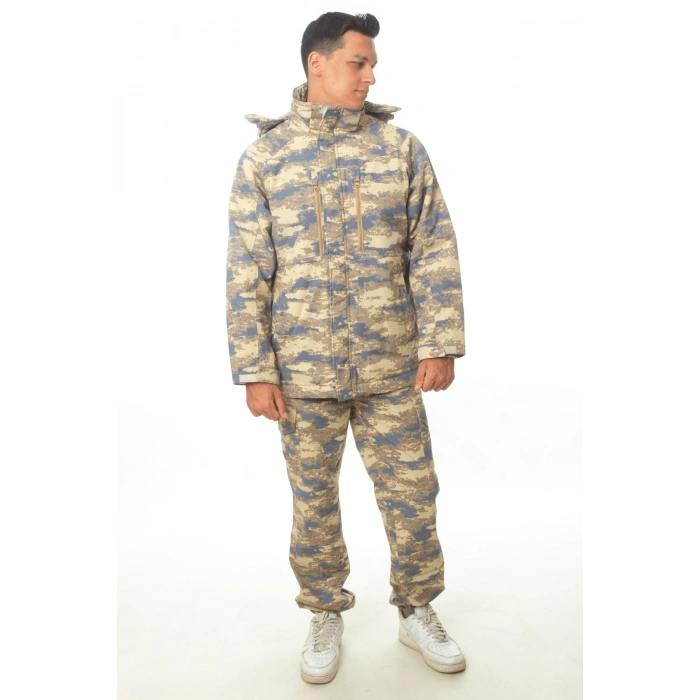 hava kuvvetleri yeni kamuflaj renkli uzun kollu sapkali fermuarli kislik parka mont kargo cepli taktik pantolon long sleeve camouflage