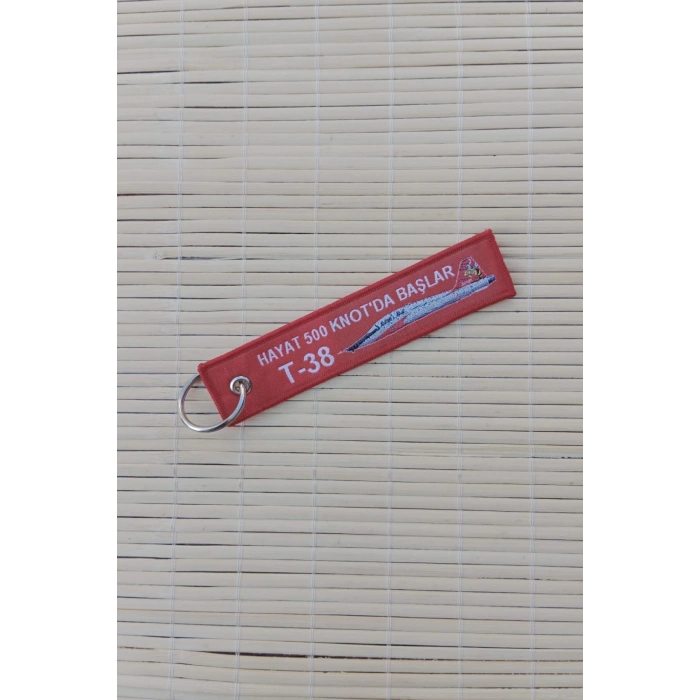 Hayat 500 Knotda Baslar T-38 Yazili Kirmizi Beyaz Nakis islemeli Bez Anahtarlik