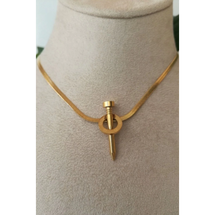 italyan zincirli civi tasarim gold zincirli altin renkli kaliteli paslanmaz celik kolye stainless stell