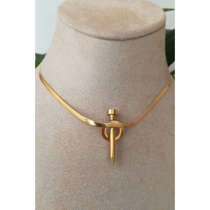 italyan zincirli civi tasarim gold zincirli altin renkli kaliteli paslanmaz celik kolye stainless stell