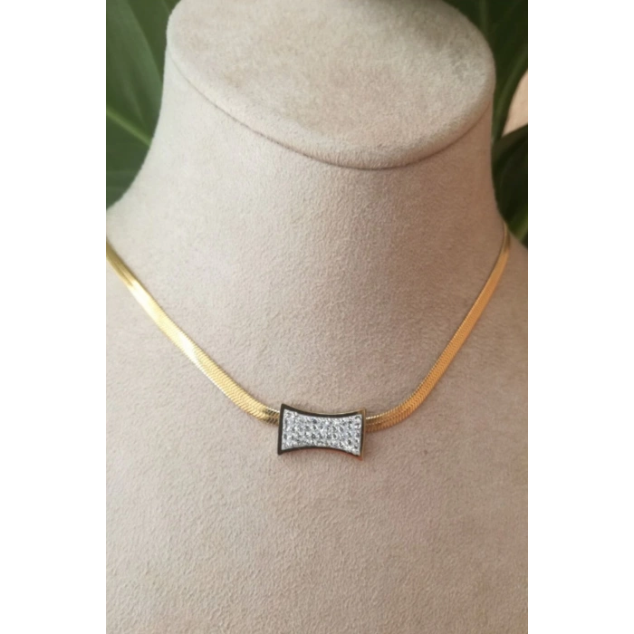 italyan zincirli ozel tasarim ince gold altin renkli zirkon tasli kaliteli paslanmaz celik kolye stainless stell
