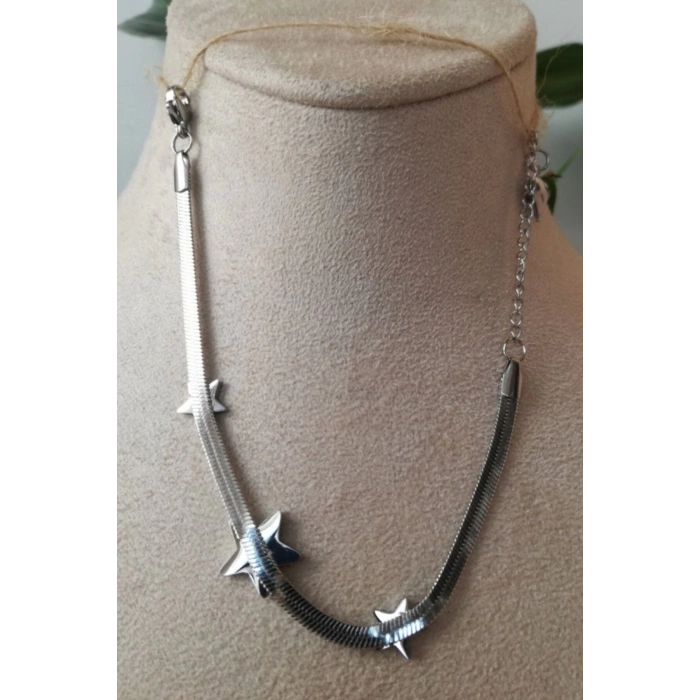 italyan zincirli yildizlar tasarim ince silver gumus renkli zirkon tasli paslanmaz celik bileklik halhal