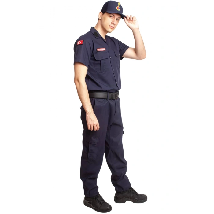 jandarma asayis astsubay uzman cavus lacivert renkli kisa kollu rengi solmayan gomlek ve kargo cepli taktik pantolon alt ust takim