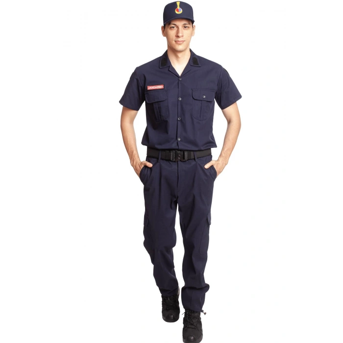 jandarma asayis astsubay uzman cavus lacivert renkli kisa kollu rengi solmayan gomlek ve kargo cepli taktik pantolon alt ust takim