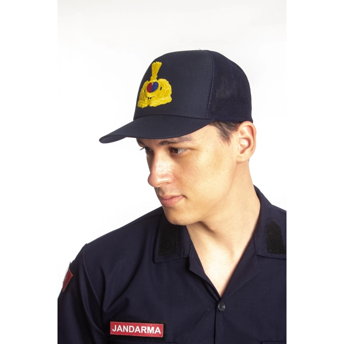 Jandarma Asayis Lacivert Renk Arkasi Ayarlamali Fileli Subay Jandarma Sapka Kep