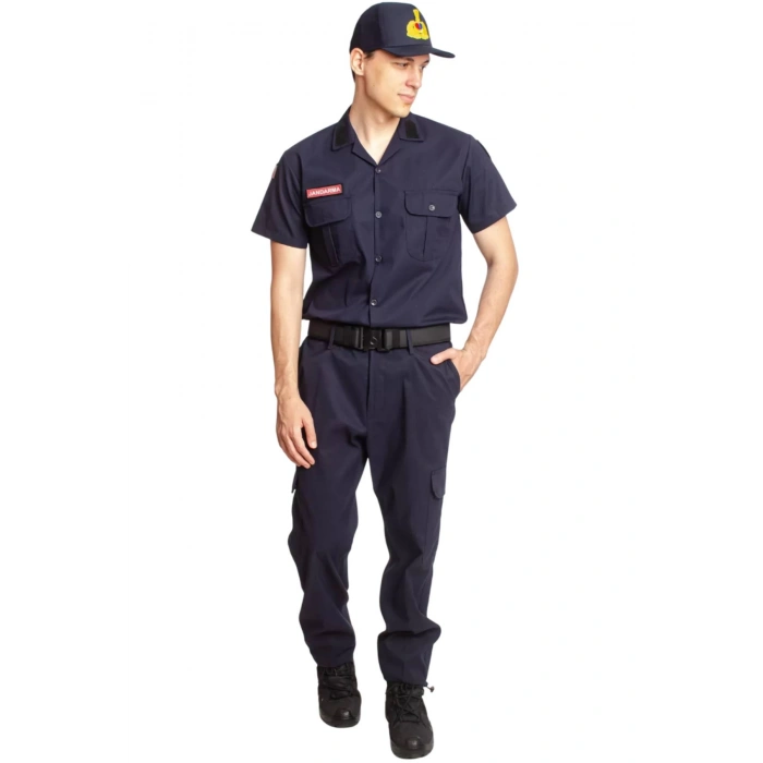 Jandarma Asayis Subay Lacivert Renkli Kisa Kollu Rengi solmayan Gomlek ve Kargo Cepli Taktik Pantolon Alt Ust Takim