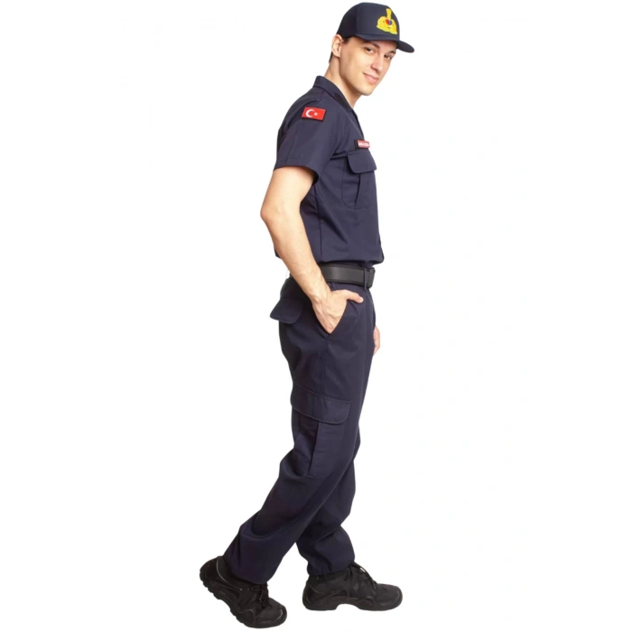 Jandarma Asayis Subay Lacivert Renkli Kisa Kollu Rengi solmayan Gomlek ve Kargo Cepli Taktik Pantolon Alt Ust Takim