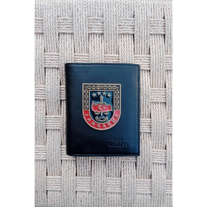 Jandarma Kabartma Yazili Amblemli Hakiki Deri Rozetli Cuzdan