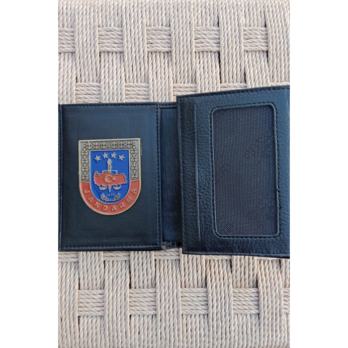 Jandarma Kabartma Yazili Amblemli Hakiki Deri Rozetli Cuzdan