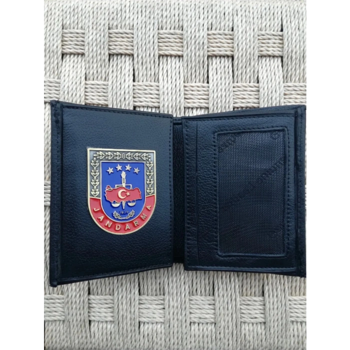 Jandarma Kabartma Yazili Amblemli Hakiki Deri Rozetli Cuzdan