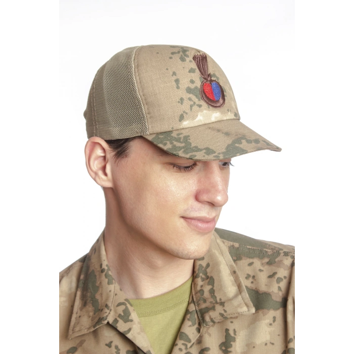 Jandarma Kamuflaj Renkli Kokartli Nakis islemeli Arkasi Ayarlamali Yazlik Astsubay Uzman Cavus Fileli Jandarma Sapka Kep