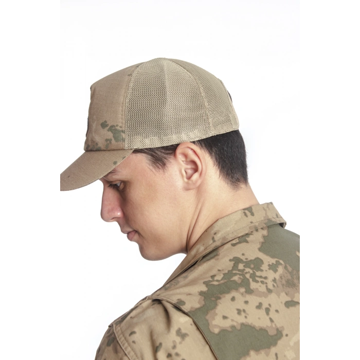 Jandarma Kamuflaj Renkli Kokartli Nakis islemeli Arkasi Ayarlamali Yazlik Astsubay Uzman Cavus Fileli Jandarma Sapka Kep