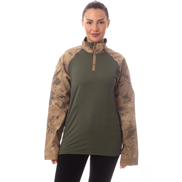 Jandarma Kamuflaj Renkli Uzun Kollu Taktik Operasyon Likrali Airsoft Combat Tisort