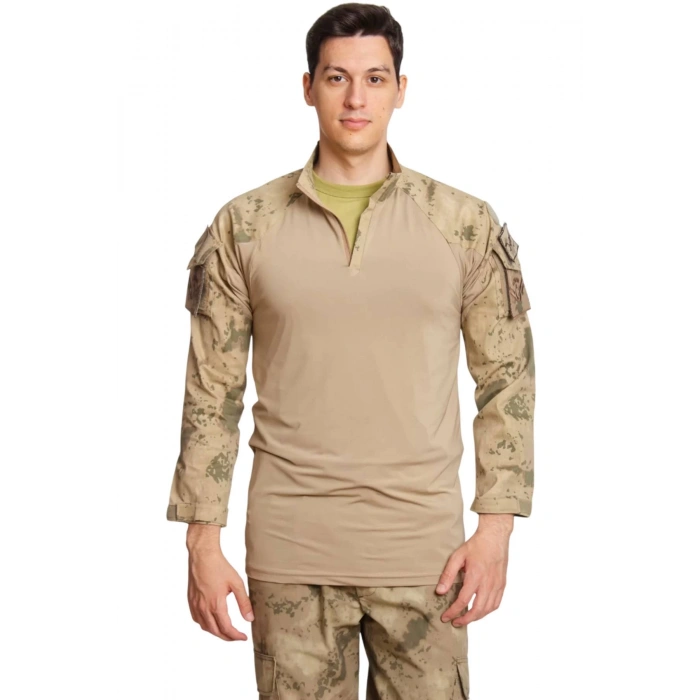 Jandarma Kamuflaj Renkli Uzun Kollu Taktik Operasyon Likrali Combat Tisort