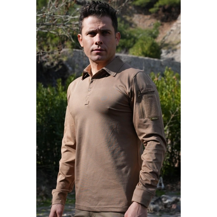 jandarma kum beji renkli beldaran model cepli uzun kollu polo yakali dugmeli operasyon taktik tisort