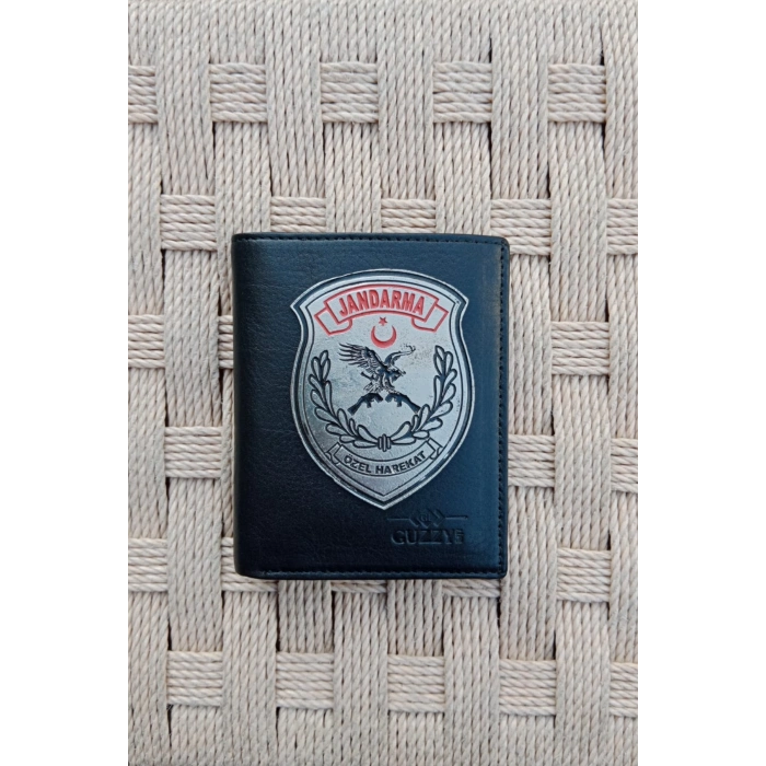 jandarma ozel harekat amblemli ozel tasarim gri renkli hakiki deri rozetli cuzdan