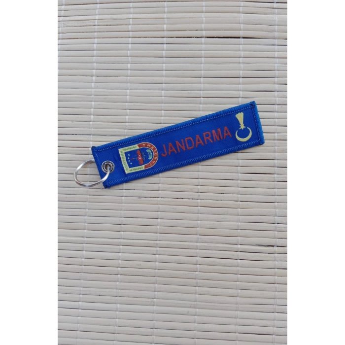 Jandarma yazili armali logolu lacivert zemin nakis islemeli bez anahtarlik