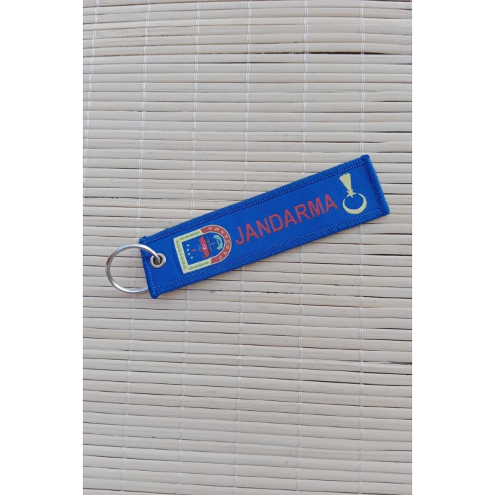 Jandarma yazili armali logolu lacivert zemin nakis islemeli bez anahtarlik
