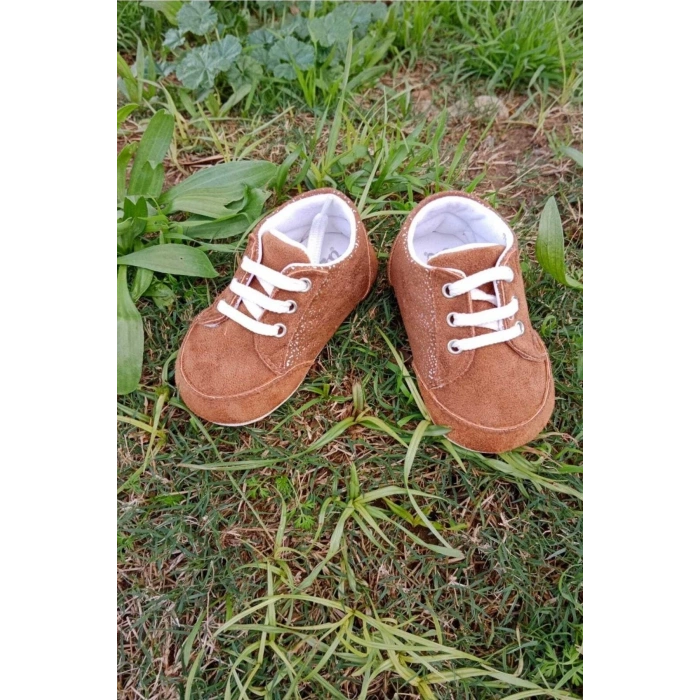 kahve renkli ici pamuklu organik cocuk bebek ilkadim bagcikli patik sneaker casual ayakkabi