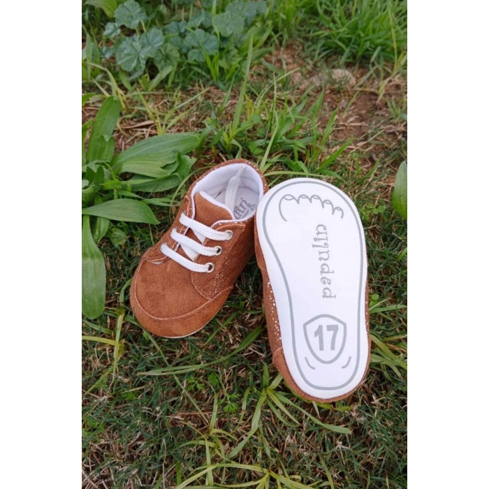 kahve renkli ici pamuklu organik cocuk bebek ilkadim bagcikli patik sneaker casual ayakkabi