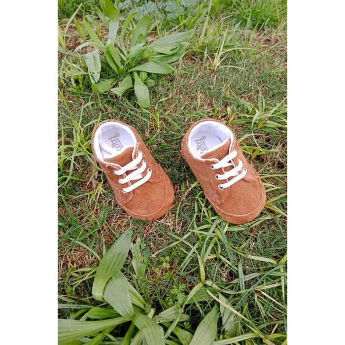 kahve renkli ici pamuklu organik cocuk bebek ilkadim bagcikli patik sneaker casual ayakkabi