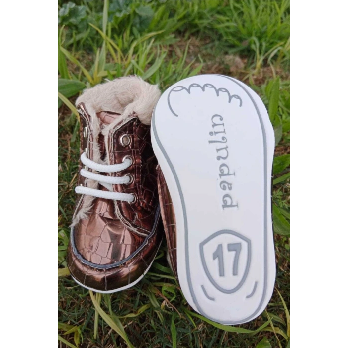 kahve renkli ici polarli organik ortopedik cocuk bebek ilkadim bagcikli patik kanvas sneaker casual ayakkabi