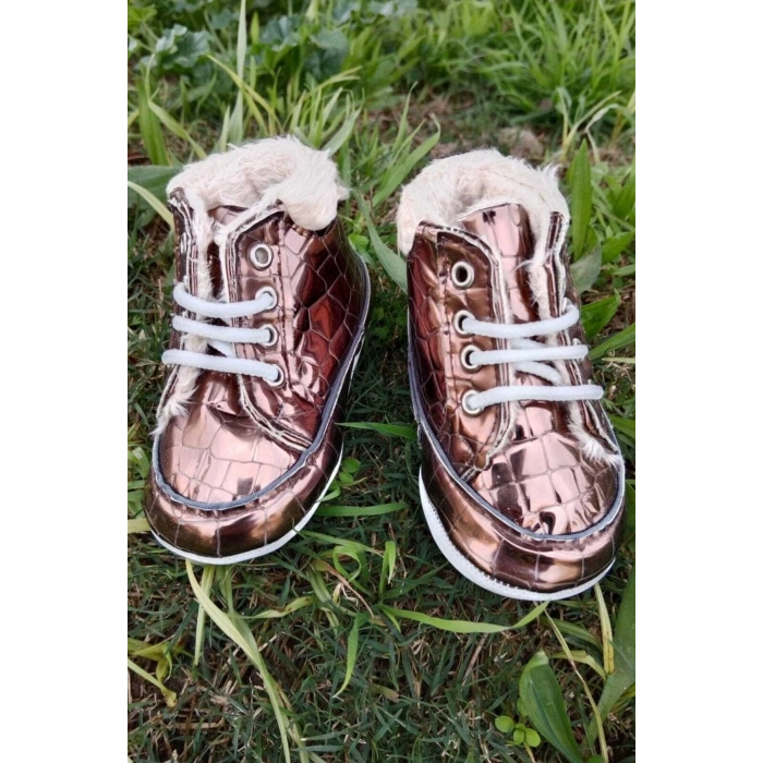 kahve renkli ici polarli organik ortopedik cocuk bebek ilkadim bagcikli patik kanvas sneaker casual ayakkabi