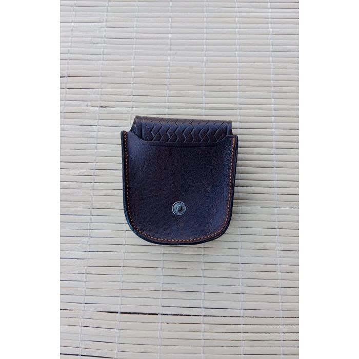 Kahverengi Renkli Hakiki Deri Bozuk Para ve Anahtarlik Cuzdan Kelepcelik