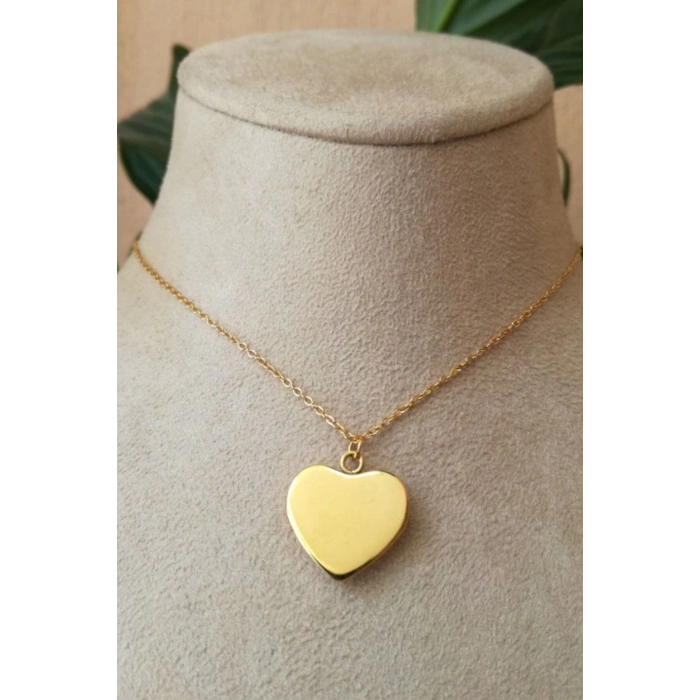 kalp tasarim ince gold zincirli altin renkli zirkon tasli kaliteli paslanmaz celik kolye stainless stell
