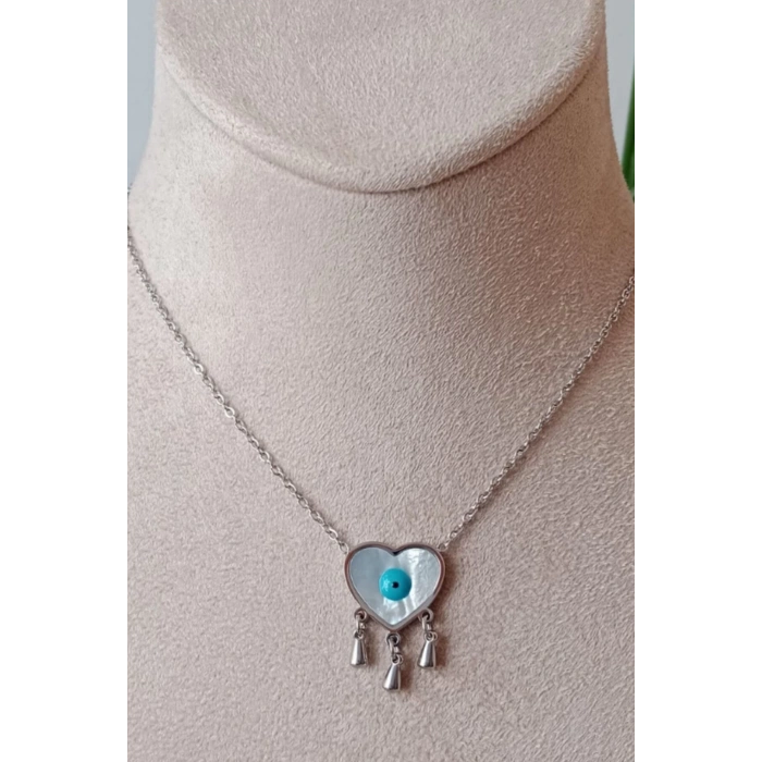 kalpli nazar boncuklu goz tasarim ince silver zincirli gumus renkli kaliteli paslanmaz celik kolye stainless stell