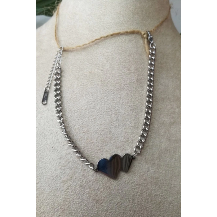 kalpli orme tasarim kalin silver zincirli gumus renkli zirkon tasli paslanmaz celik bileklik halhal