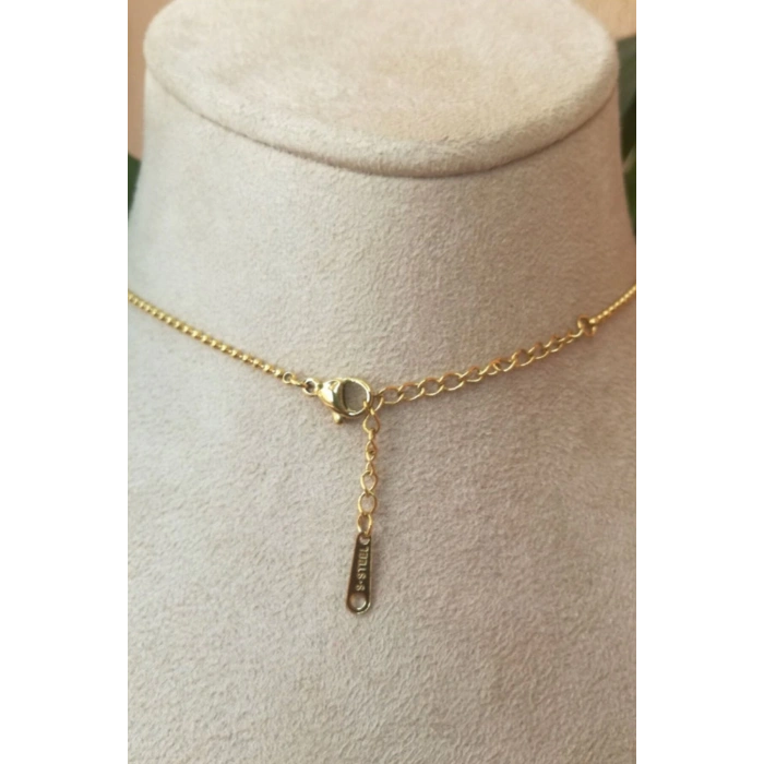 kalpli tasarim ince gold top zincirli altin renkli ay tasli kaliteli paslanmaz celik kolye stainless stell
