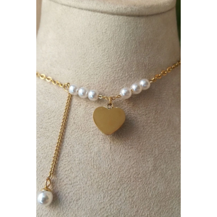 kalpli tasarim ince gold zincirli beyaz incili tasli altin renkli kaliteli paslanmaz celik kolye stainless stell