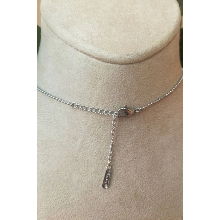 kalpli tasarim ince silver top zincirli gumus renkli ay tasli kaliteli paslanmaz celik kolye stainless stell