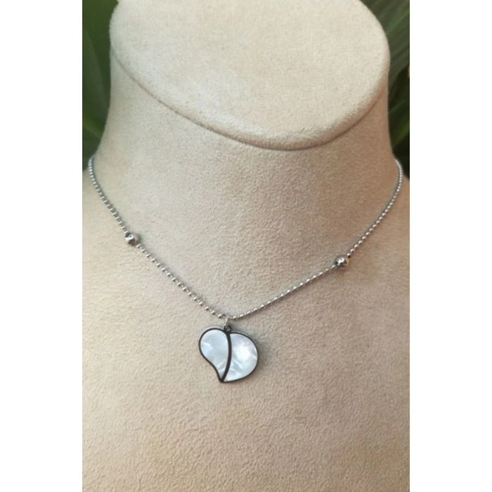 kalpli tasarim ince silver top zincirli gumus renkli ay tasli kaliteli paslanmaz celik kolye stainless stell