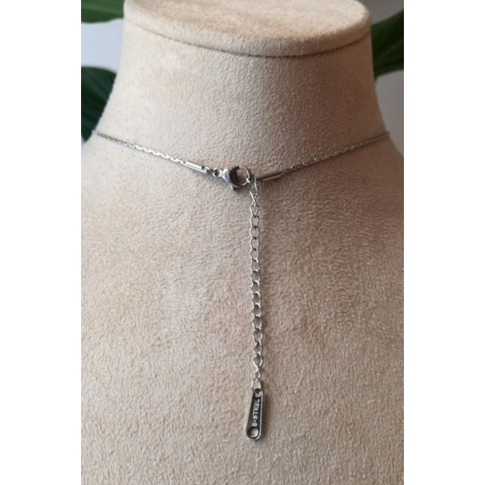 kalpli tasarim ince silver zincirli gumus renkli ay tasli kaliteli paslanmaz celik kolye stainless stell