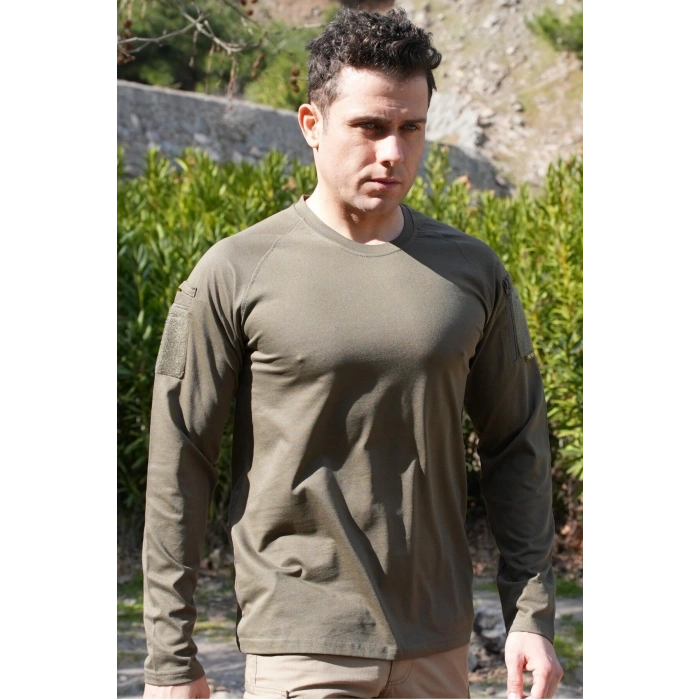 kara kuvvetleri haki renkli beldaran model cepli uzun kollu bisiklet yakali operasyon taktik tisort