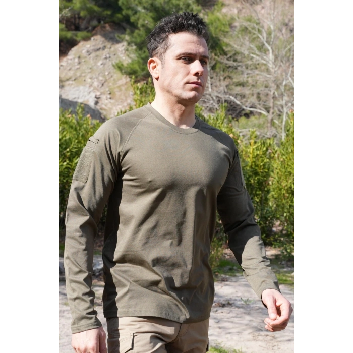 kara kuvvetleri haki renkli beldaran model cepli uzun kollu bisiklet yakali operasyon taktik tisort