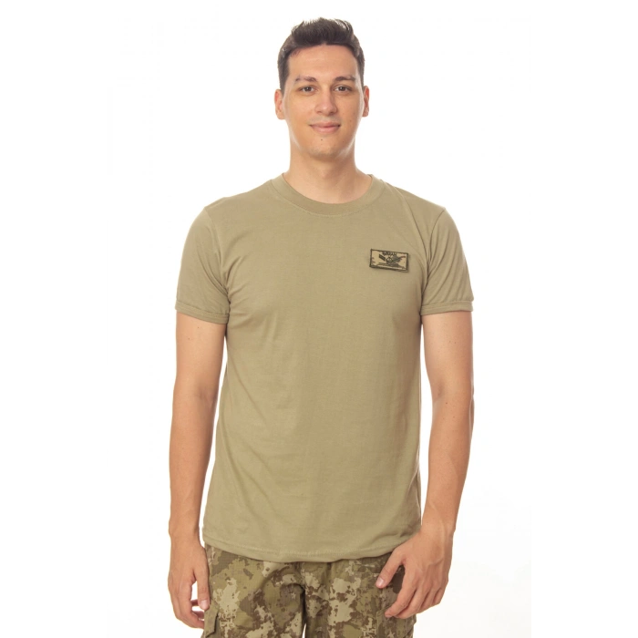 kara kuvvetleri haki renkli organik pamuklu kisa kollu uzman cavus rutbeli fanilasi tisort