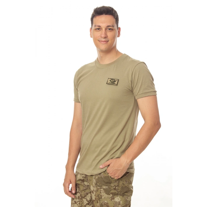 kara kuvvetleri haki renkli organik pamuklu kisa kollu uzman cavus rutbeli fanilasi tisort