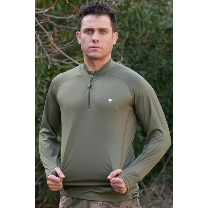 kara kuvvetleri haki renkli uzun kollu ceyrek fermuarli esnek ic katman operasyon taktik combat sweatshirt