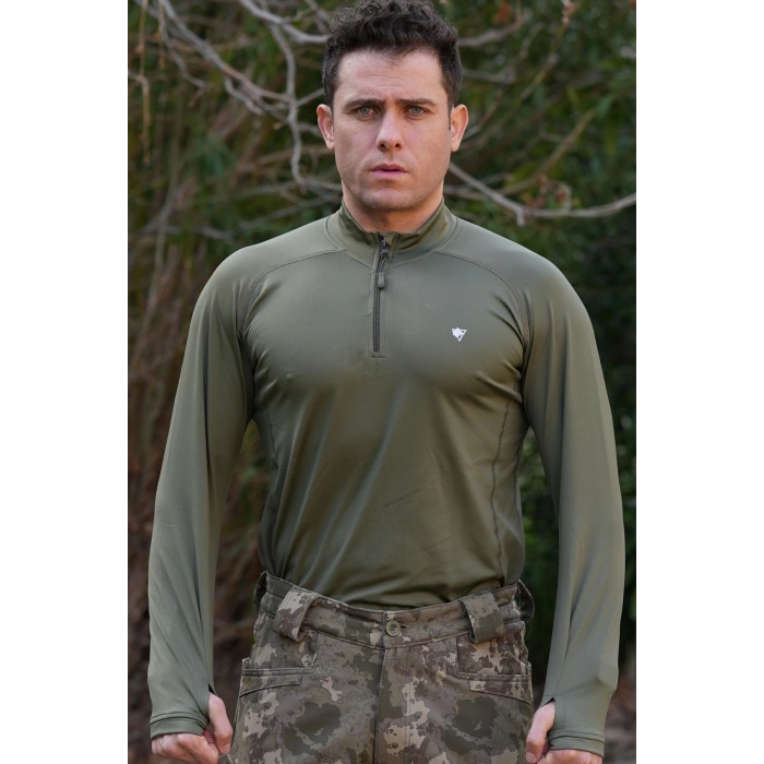 kara kuvvetleri haki renkli uzun kollu ceyrek fermuarli esnek ic katman operasyon taktik combat sweatshirt